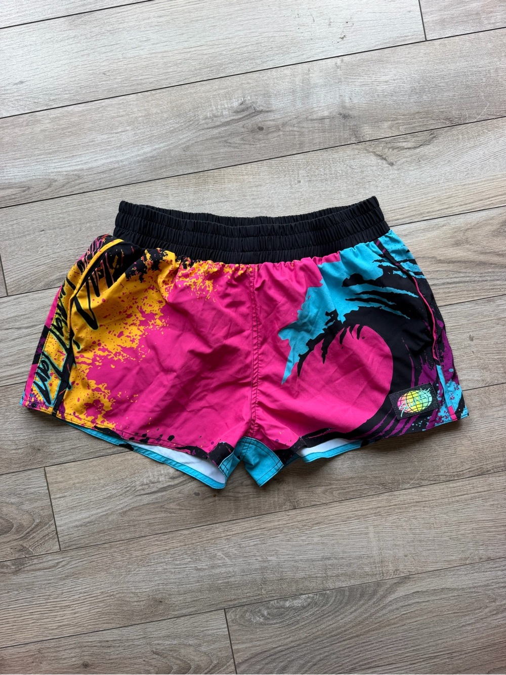 Women’s Pink Tropical Print Athletic Shorts with Elastic Waist